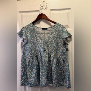 SHEIN Blue Floral Shirt
